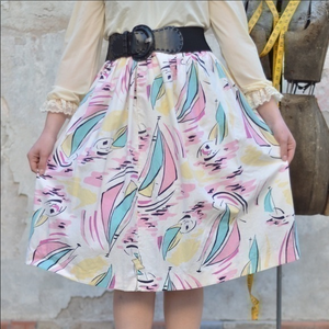 Vintage MCM sailboats full skirt modernist‎ print